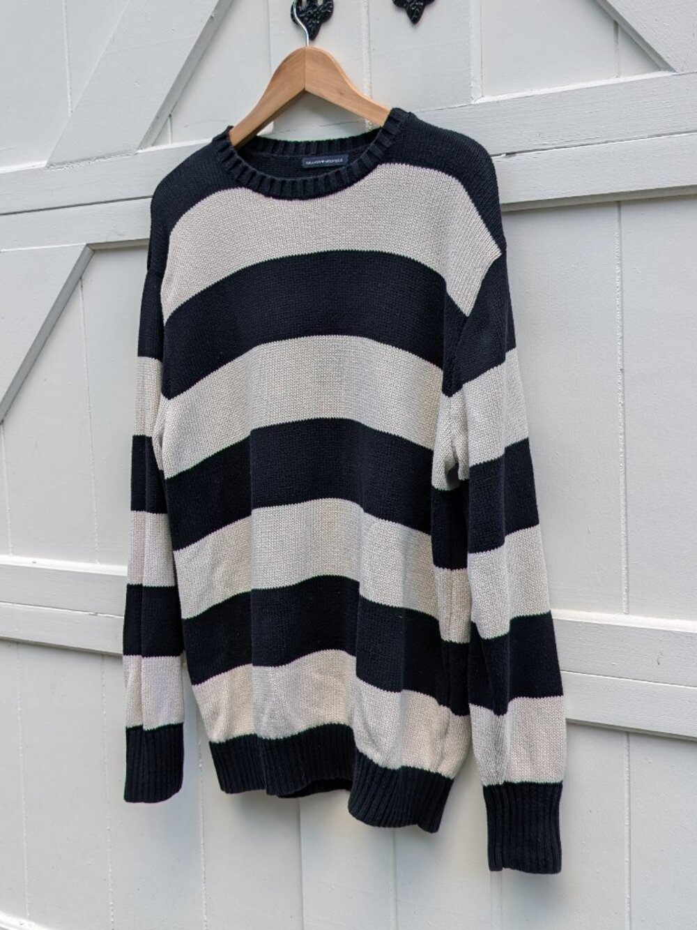 Brandy Melville Oversized Navy & Cream Block Striped Knit Sweater